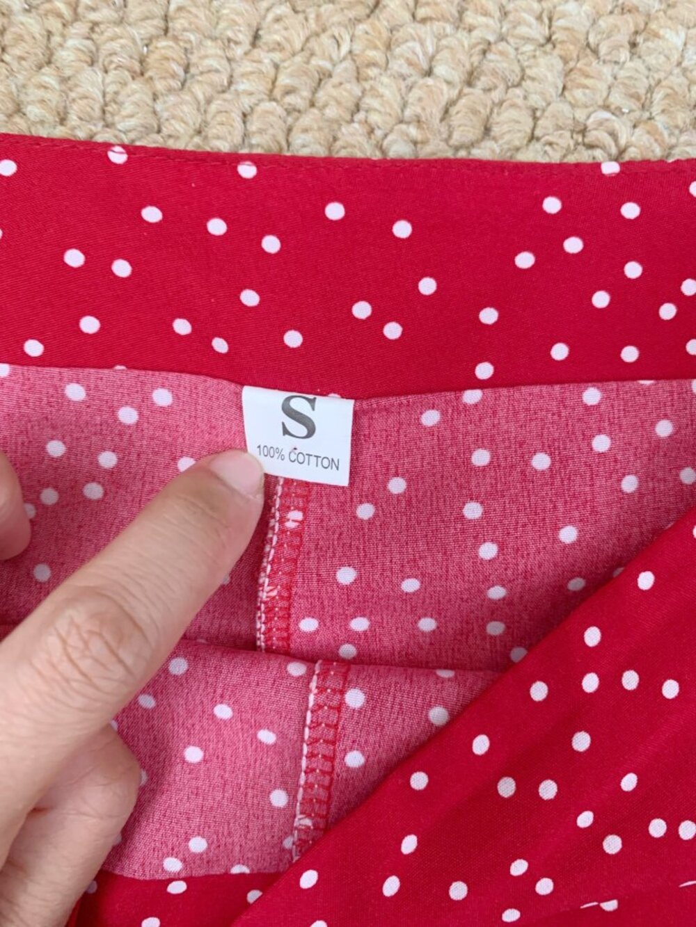 Red White Polka Dot Mini Skort High Waist 100% Cotton Size S - Picture 3 of 4